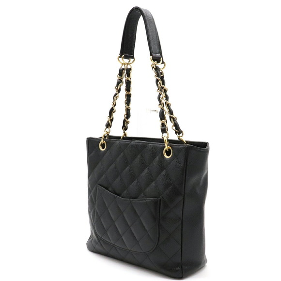 Chanel PST Matelasse Coco Mark Chain Tote Bag Caviar Skin Black Gold - Picture 2 of 7